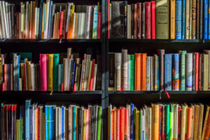 A shelf full of colorful books